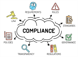 Professional setting illustrating compliance through paperwork, legal documents, and a person reviewing regulations to ensure business adherence to industry standards.
