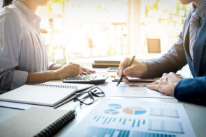 Accountants using technology tools in an office environment
