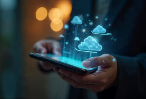 Accounting professionals collaborating remotely using cloud-based accounting software on laptops and tablets.
