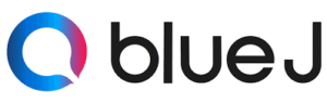 Blue J logo with text “Series D funding $122 million” on a digital background.