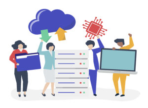 Accounting professionals analysing data on multiple integrated digital platforms.