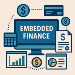 Infographic showing four key ways embedded finance is transforming accounting SaaS platforms, including integrated payment processing, lending solutions, and financial services