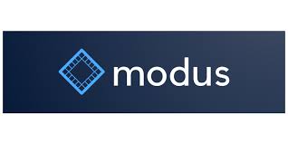 Modus AI audit platform interface displayed on laptop screen with charts and data